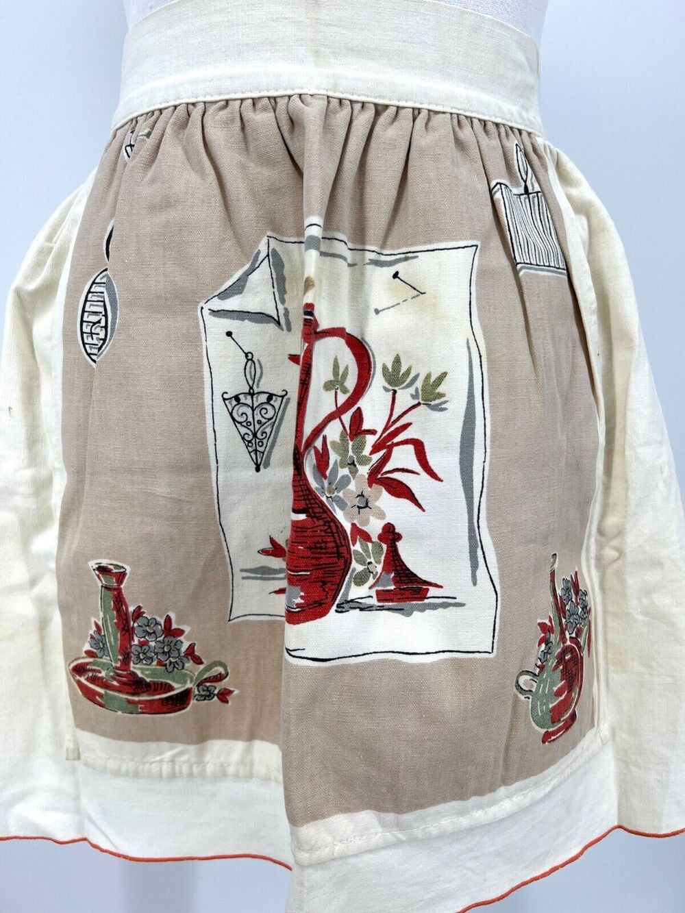Vintage Kitchen Apron Handmade Ivory Decanter Candle Print